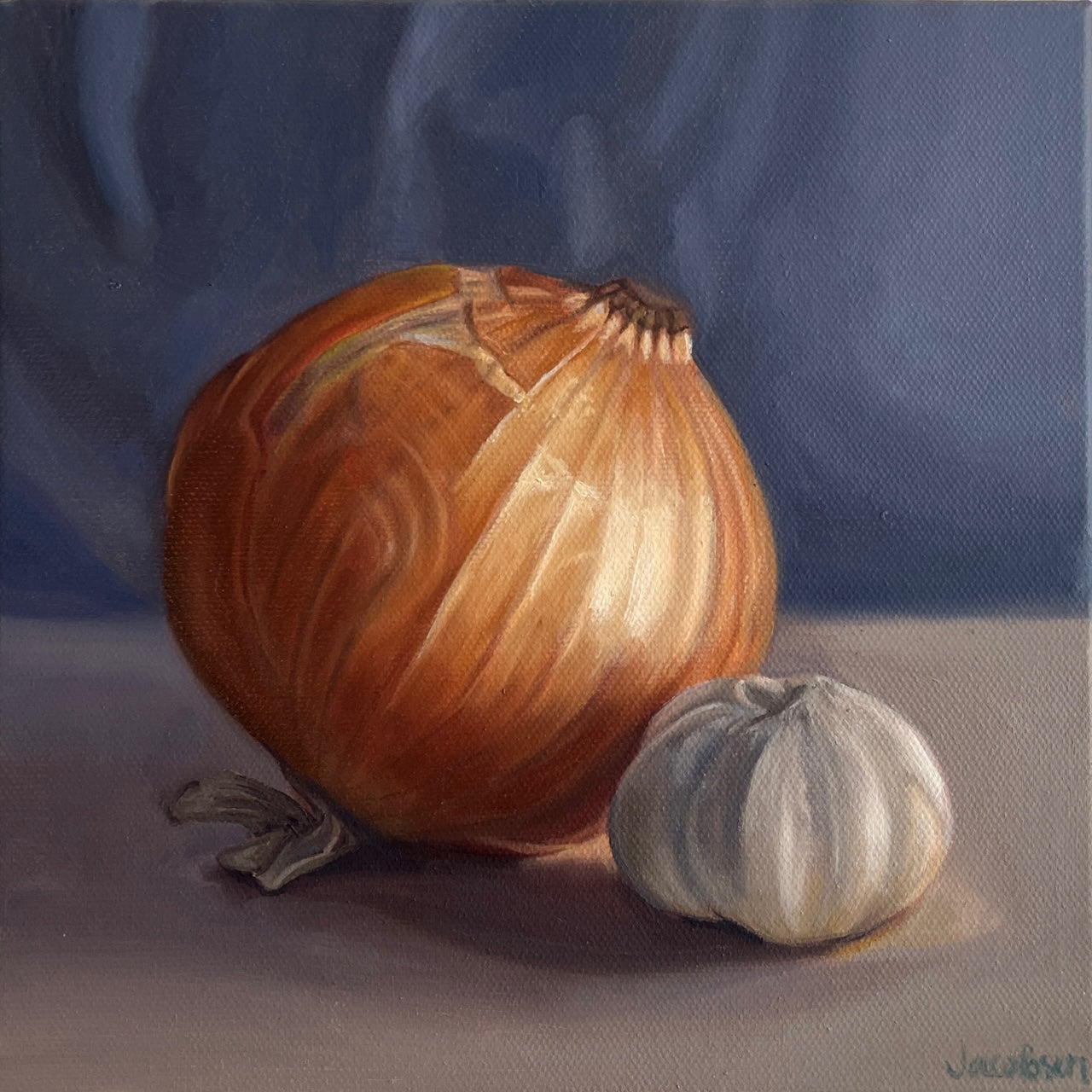 “Onion and Garlic” Original Oil Painting 10”x10”