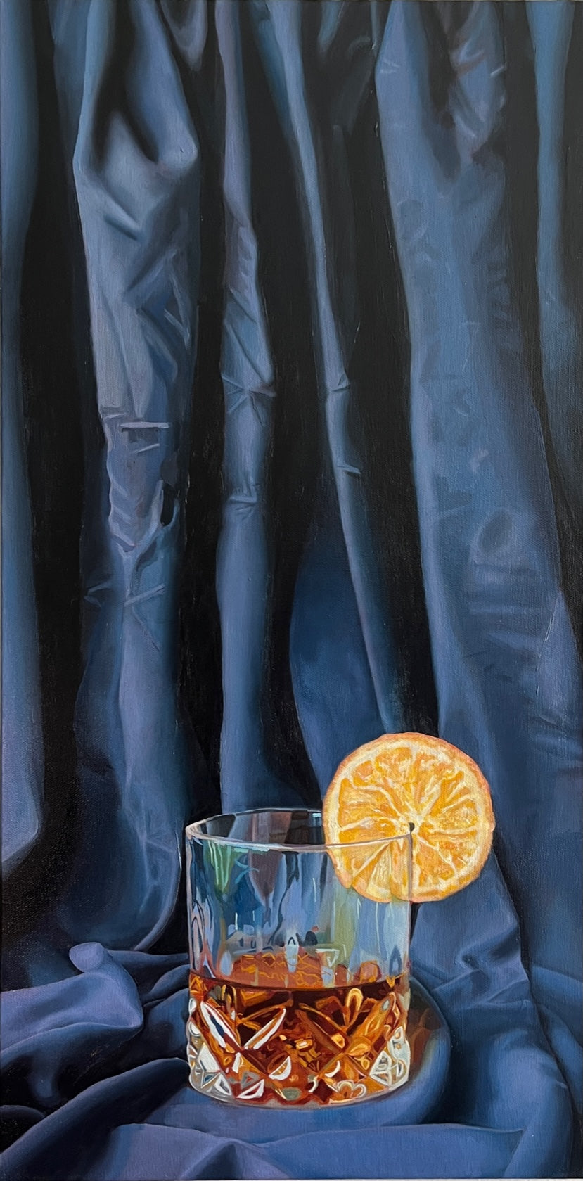 “Bourbon Glass with Lemon” Original Oil Painting 15”x30”