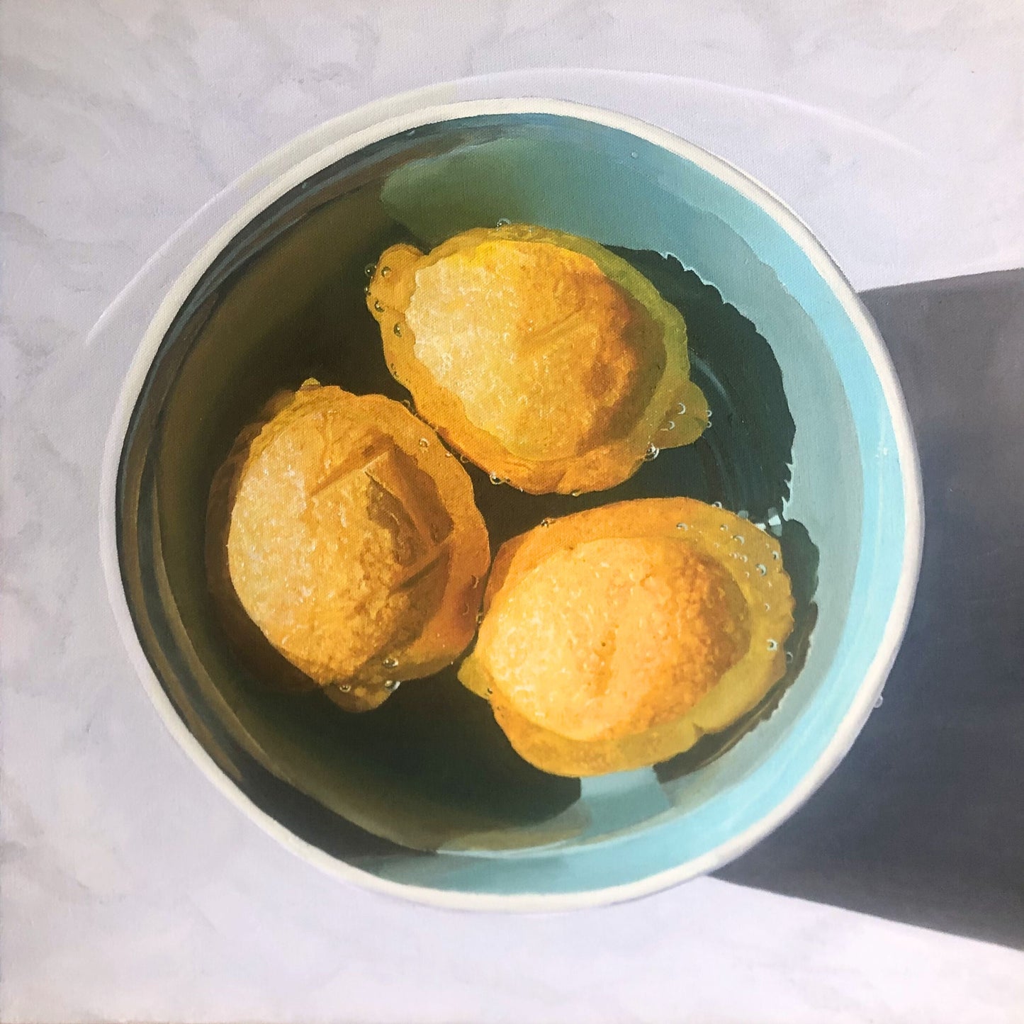 "Lemons in a Blue Bowl" Original Artwork. Oil on Canvas: 20"x20"